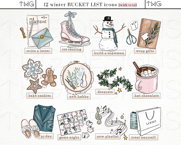 Winter Bucket List Icon Bundle in Illustrations - product preview 1