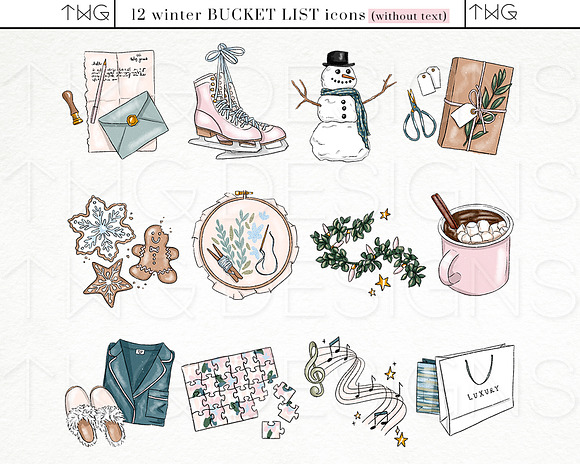 Winter Bucket List Icon Bundle in Illustrations - product preview 2