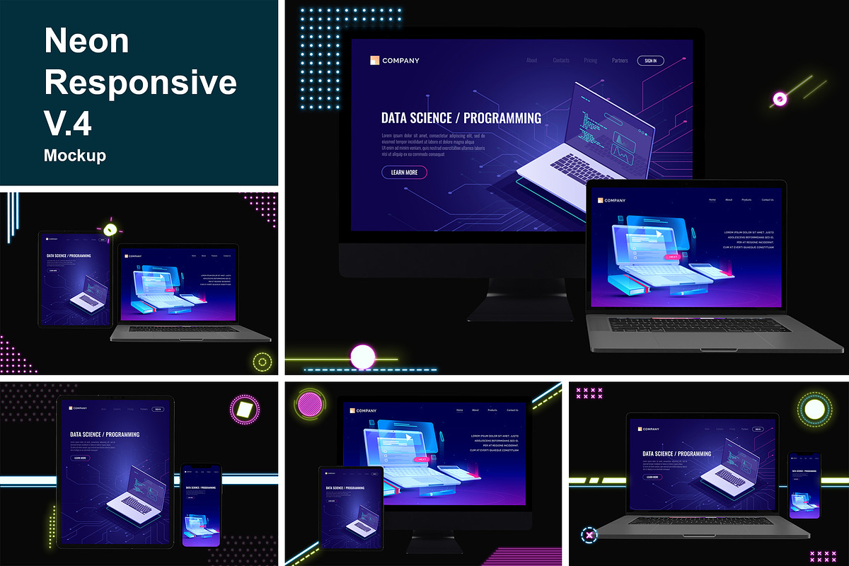Neon Responsive Mockup V.4 in Mobile & Web Mockups - product preview 8