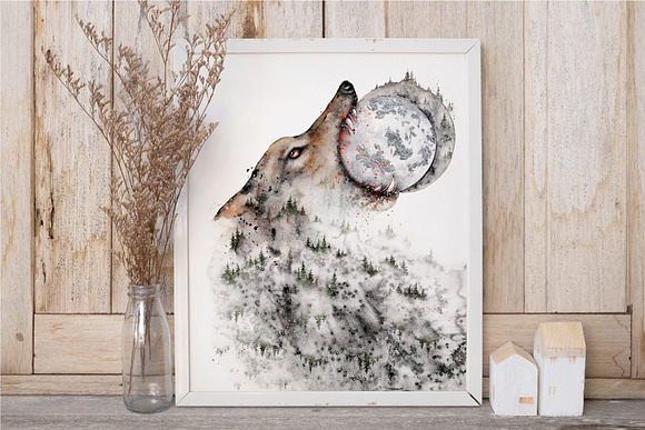 Forest Wolf. Watercolor Wall Art in Illustrations - product preview 1
