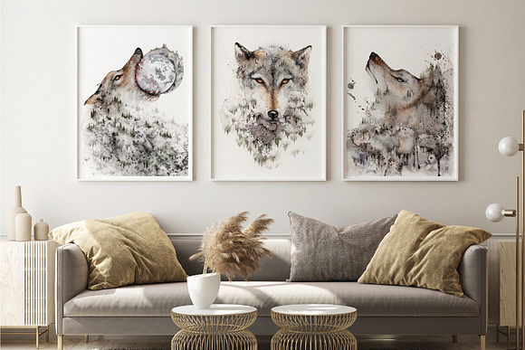 Forest Wolf. Watercolor Wall Art in Illustrations - product preview 2