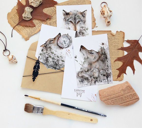 Forest Wolf. Watercolor Wall Art in Illustrations - product preview 4