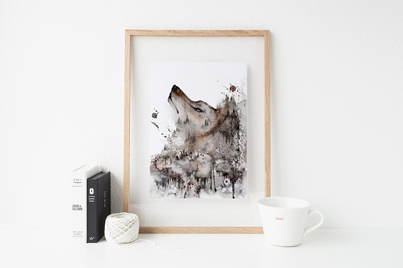 Forest Wolf. Watercolor Wall Art in Illustrations - product preview 5