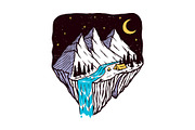 Night mountain scenery illustration