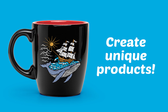 Whale and ship illustration in Illustrations - product preview 1