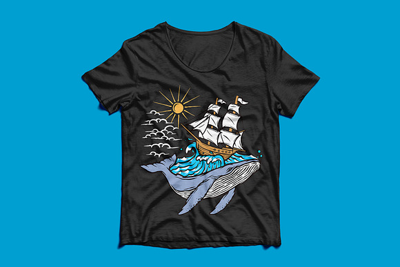 Whale and ship illustration in Illustrations - product preview 2