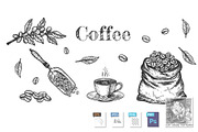 Aroma coffee beans objects set