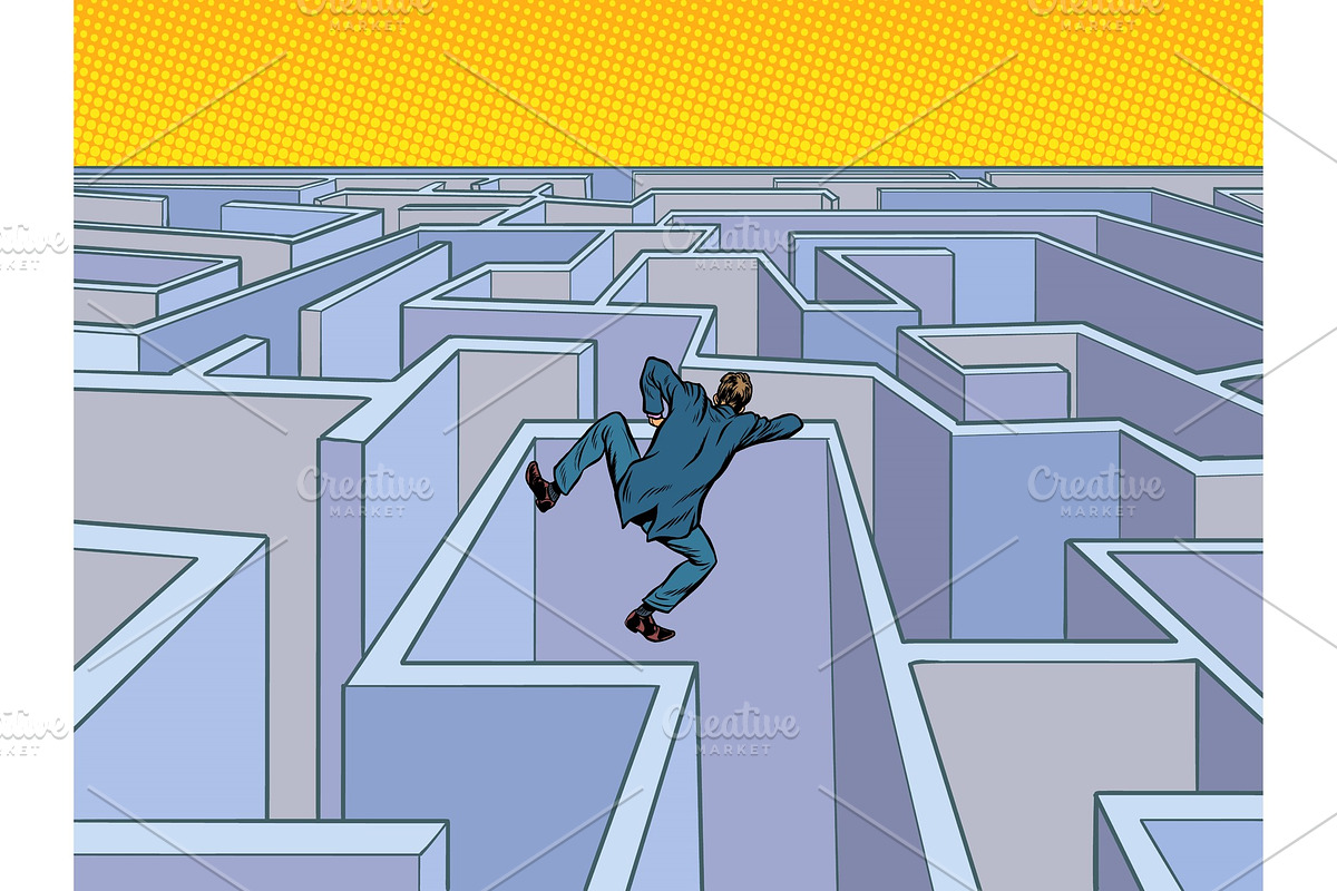 A businessman tries to pass a maze in Illustrations - product preview 8