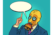 Politician businessman in a gas mask