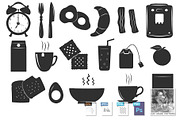 Flat stencil breakfast icons set