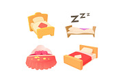 Bed icon set, cartoon style