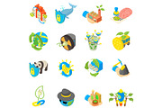 Eco data icons set, isometric style