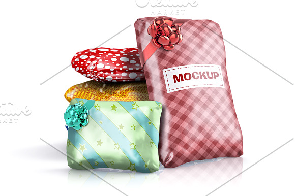 Wrapped Gift Packaging Bags Mockup in Product Mockups - product preview 1