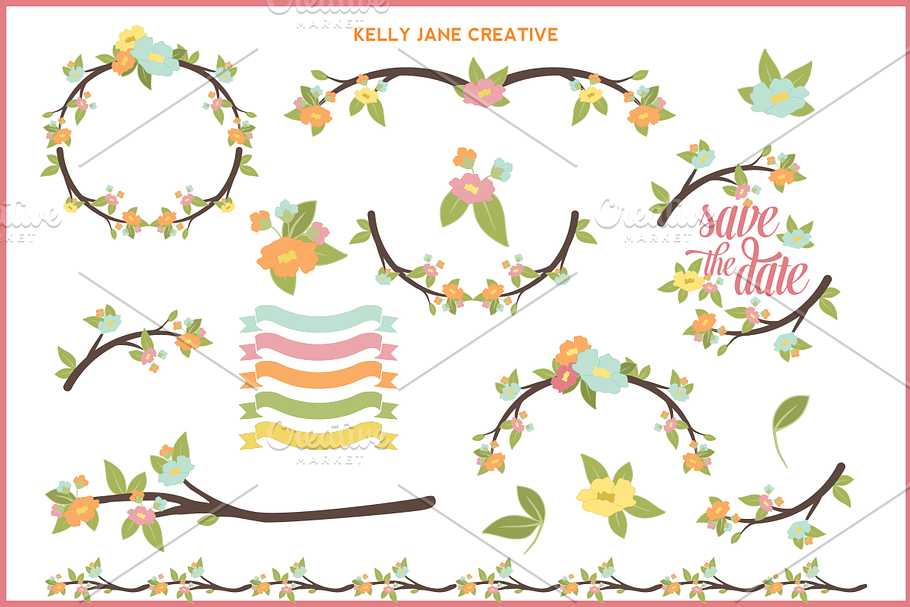 Pastel Branches & Flowers set 1