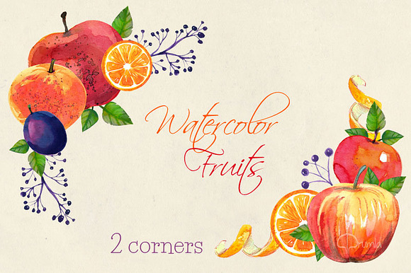 Watercolot Fruits 13 clip arts set in Illustrations - product preview 2