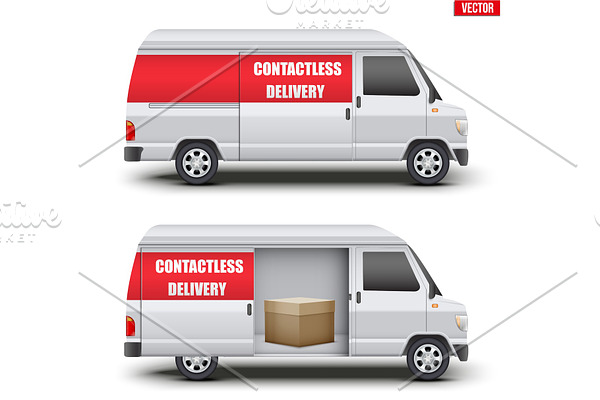 Contactless delivery van with parcel