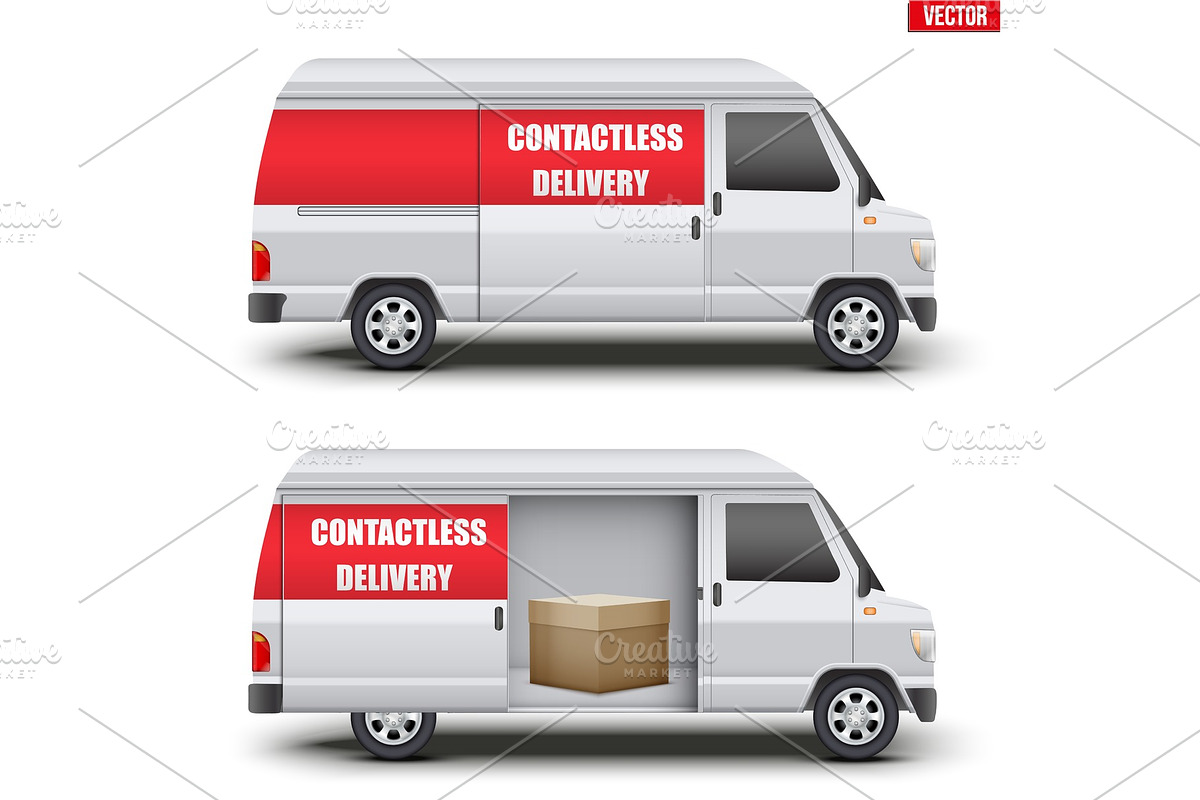 Contactless delivery van with parcel in Illustrations - product preview 8