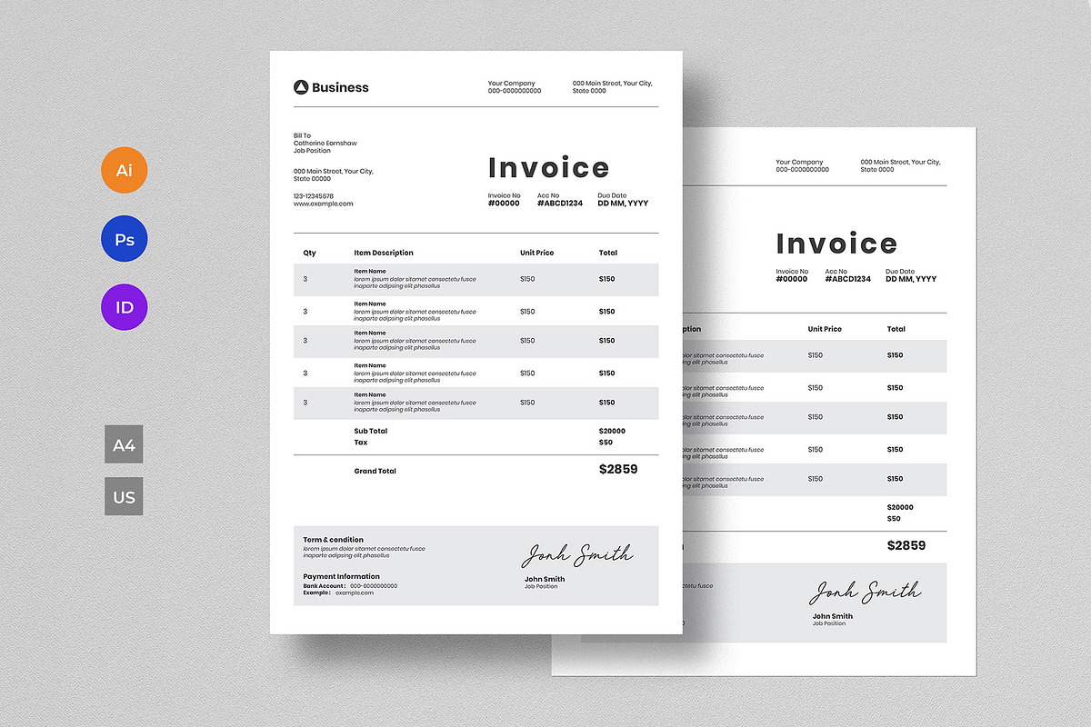 Simple Invoice Template in Stationery Templates - product preview 8
