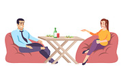 Man and woman at table illustration