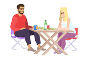 Man and woman at lunch illustration