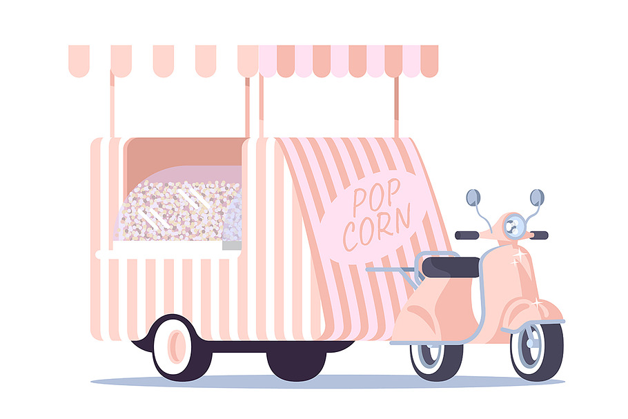 Pop corn food truck illustration