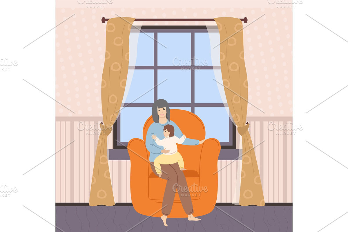 Interior of Room, Mother with Child in Illustrations - product preview 8