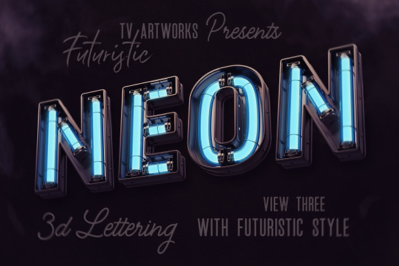 Futuristic Neon 3D Lettering in Graphics - product preview 3