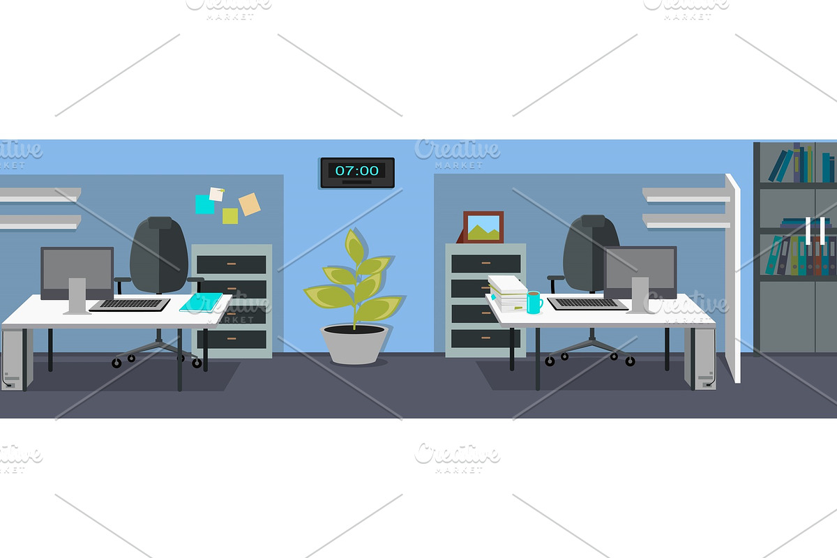 Office Interior Web Banners in Flat in Illustrations - product preview 8
