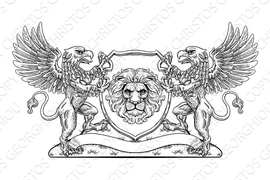 Coat of Arms Lion Griffin or Griffon in Illustrations - product preview 8