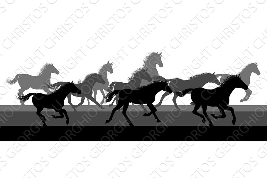 Running Horses Silhouette Herd