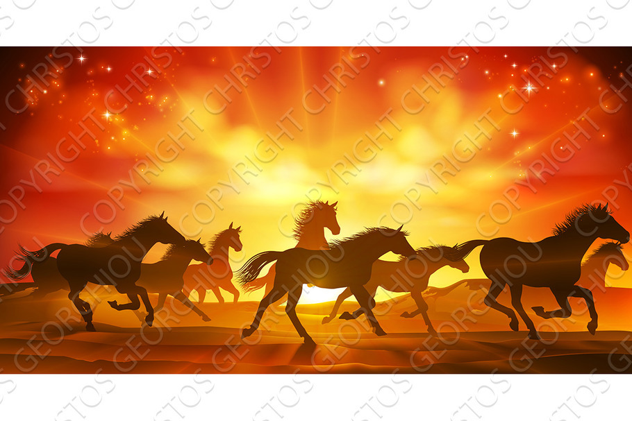 Running Horses Silhouette Herd in Illustrations - product preview 8