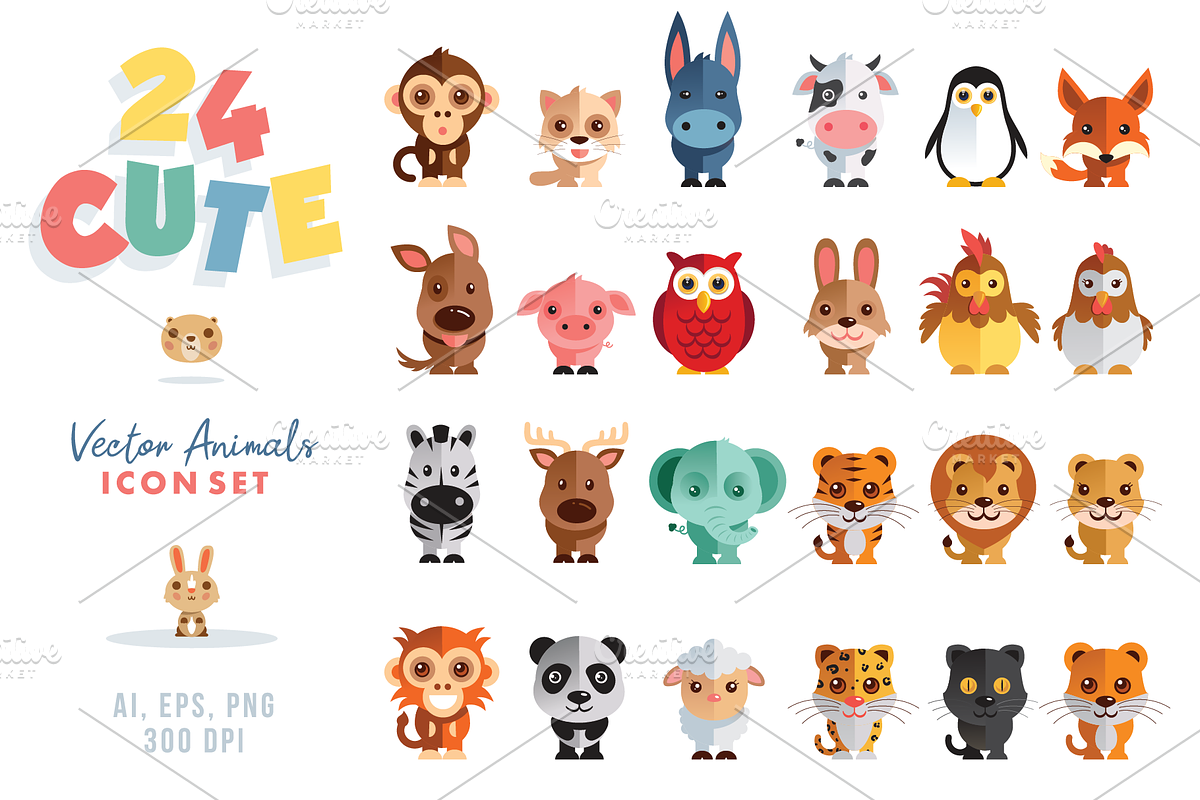 Cute Animals Vector Set in Illustrations - product preview 8