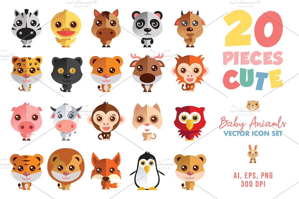 Baby Animals Vector Icon Set in Illustrations - product preview 8