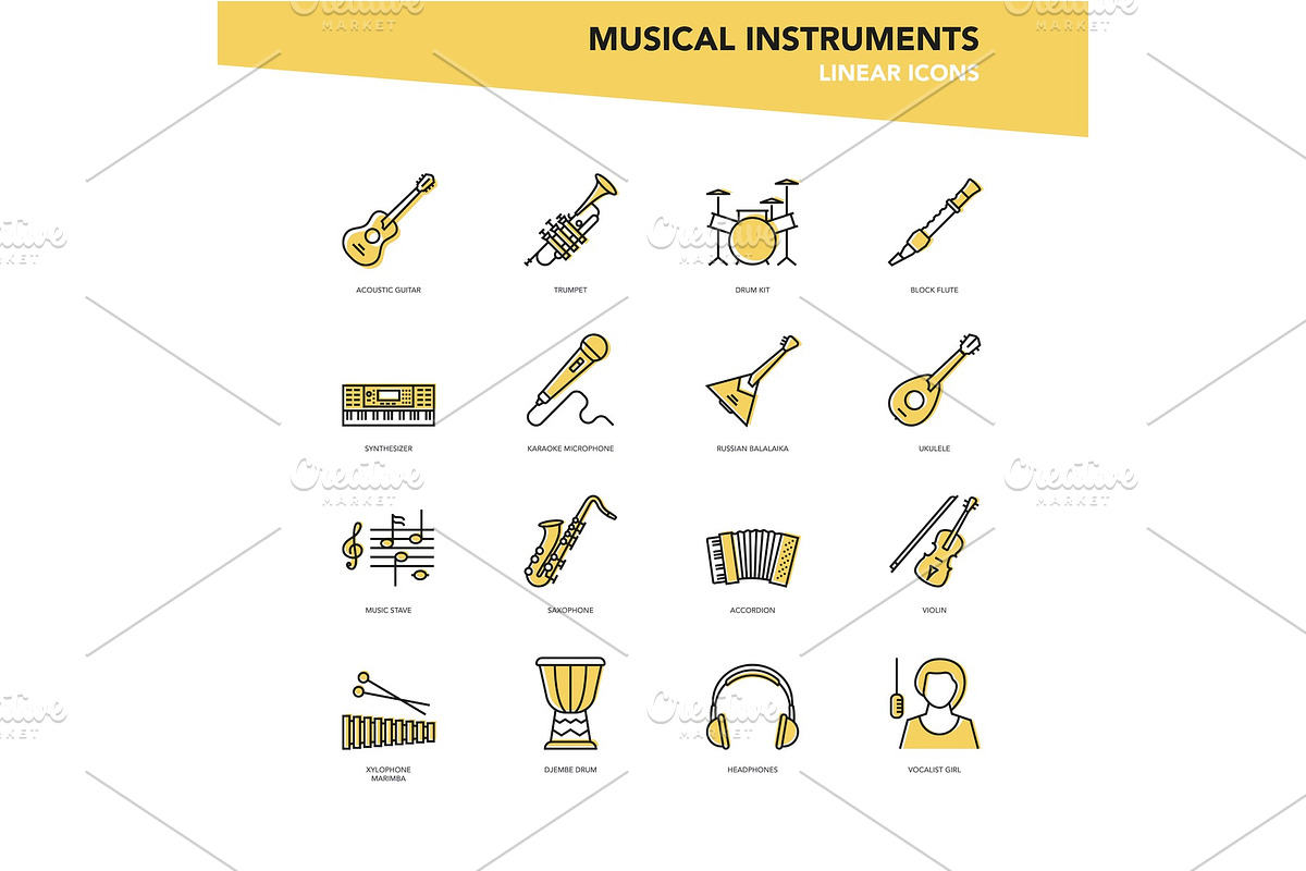 Vector set of linear icons - Musical in Objects - product preview 8