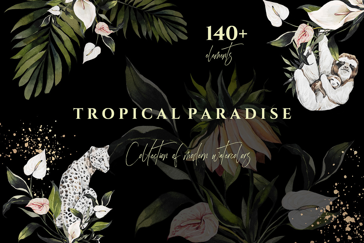 TROPICAL PARADISE-watercolor set in Objects - product preview 8