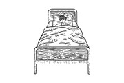 sick man lies in bed sketch vector