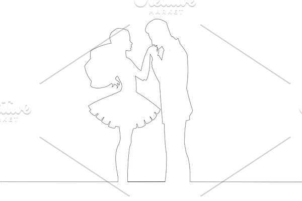 Newly wed pair countur line drawing