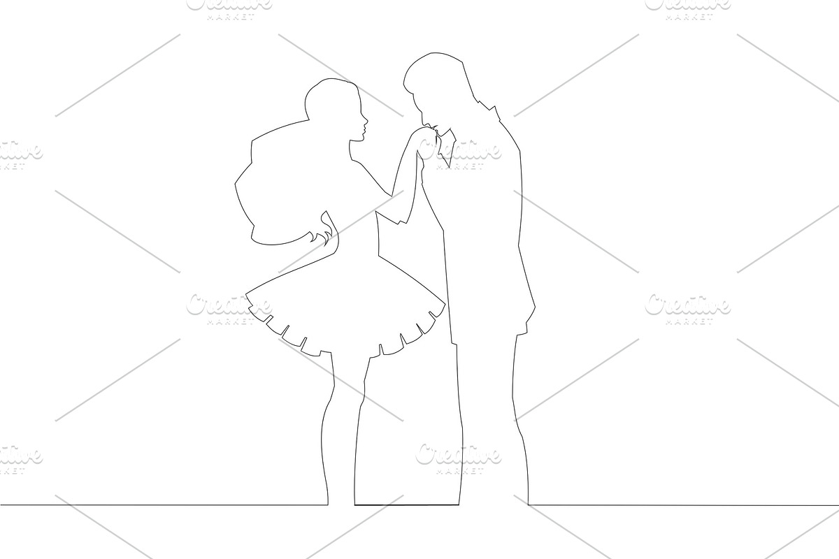 Newly wed pair countur line drawing in Illustrations - product preview 8