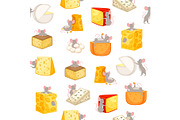 Mice and pieces of cheese seamless