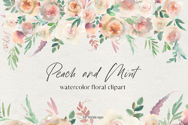 Peach & Mint Watercolor Flowers PNG
