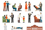 Psychologist counselings icons set