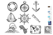 Marine travelling icons vintage set