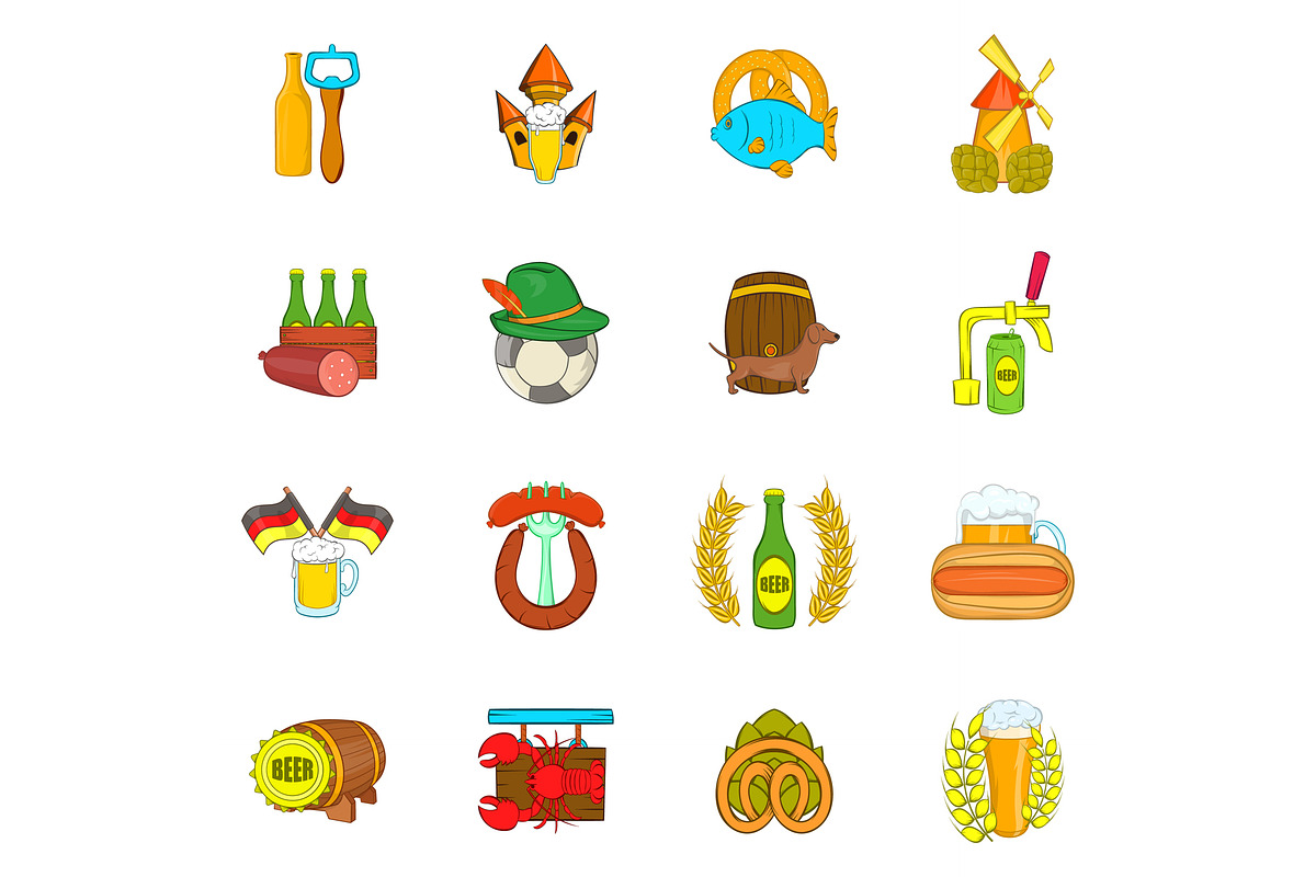 Beer icons set, cartoon style in Illustrations - product preview 8