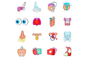 Medical icons set, cartoon style