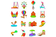 Playground icons set, cartoon style