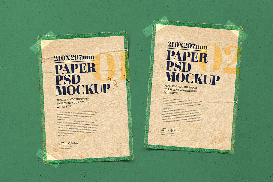 A4 Vintage Paper Green Border Mockup in Scene Creator Mockups - product preview 8