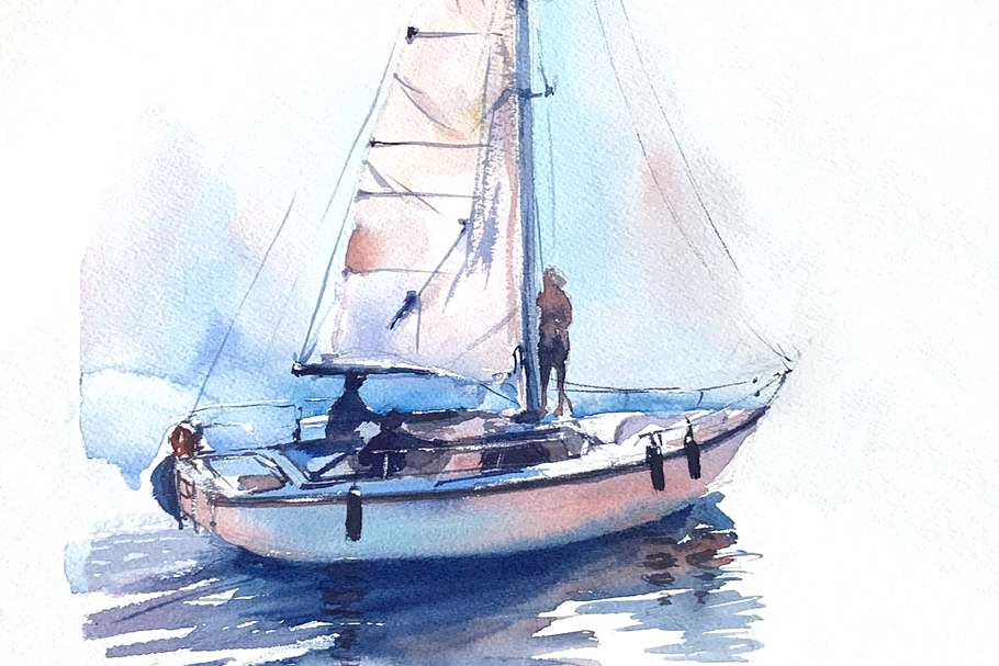 Watercolor Sailboat Print in Illustrations - product preview 8