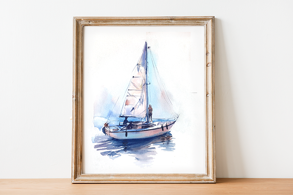 Watercolor Sailboat Print in Illustrations - product preview 1
