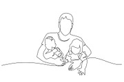 one line drawing. Father with son in