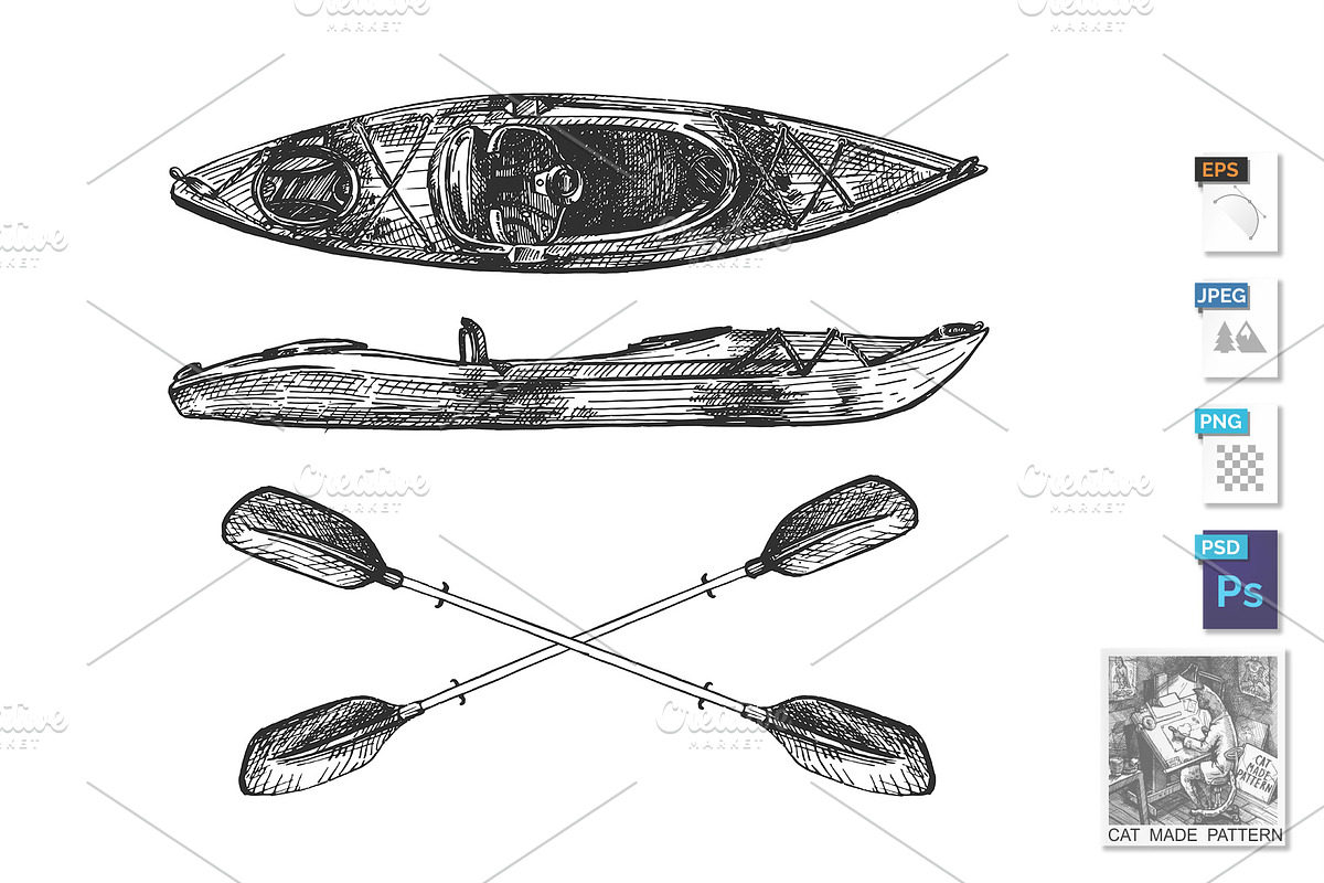 Kayak with crossed paddles or oars in Illustrations - product preview 8